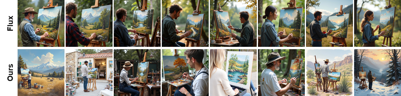 An artist painting a landscape in an outdoor studio