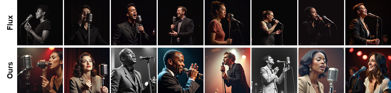A jazz singer performing on stage with a vintage microphone