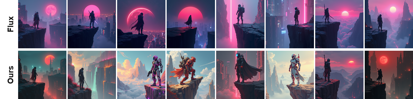 A futuristic warrior standing on the edge of a neon-lit cliff